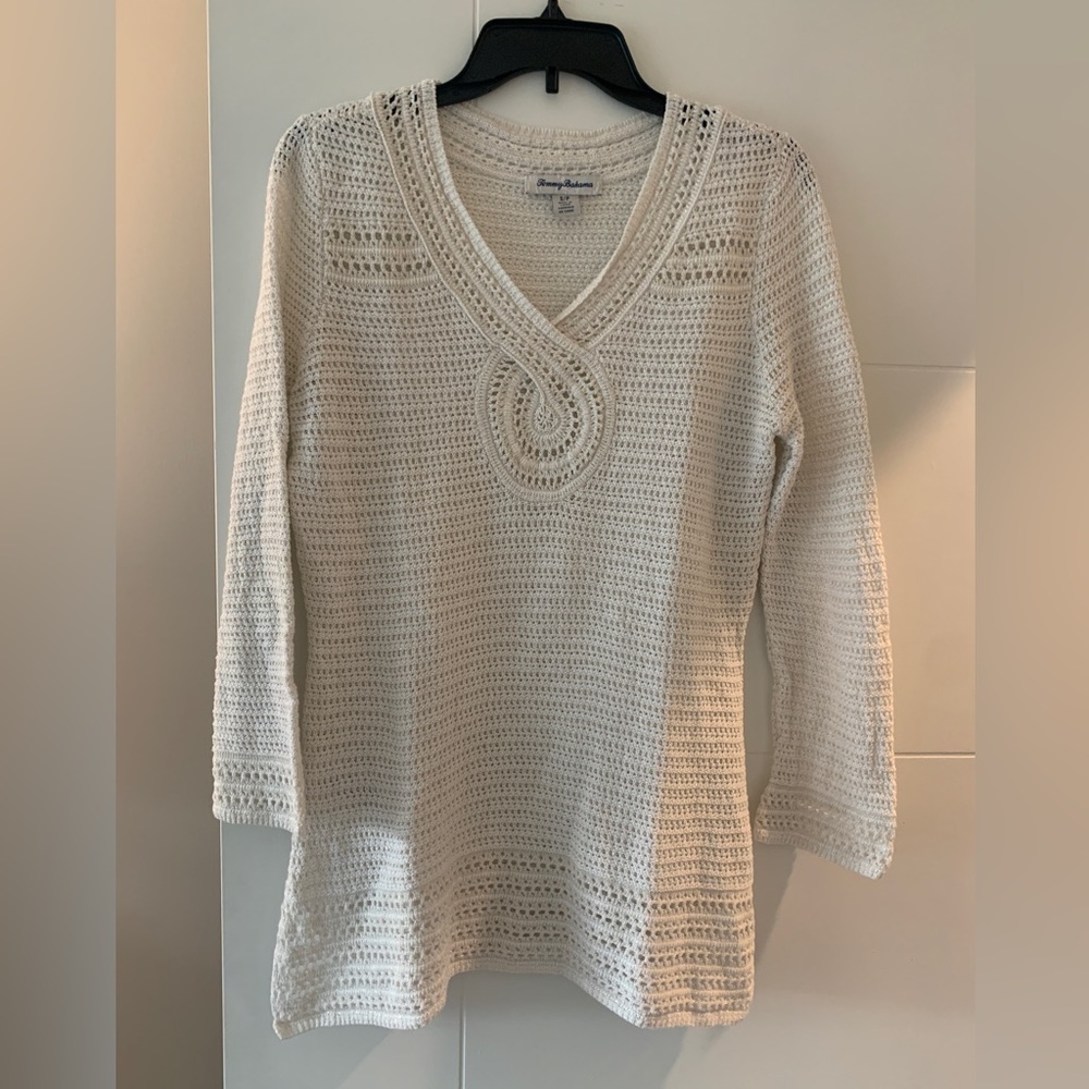 Tommy Bahama white crocheted spring sweater size small